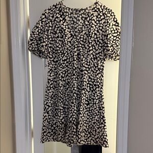 Uniqlo Black and Cream Spot Print Midi Dress